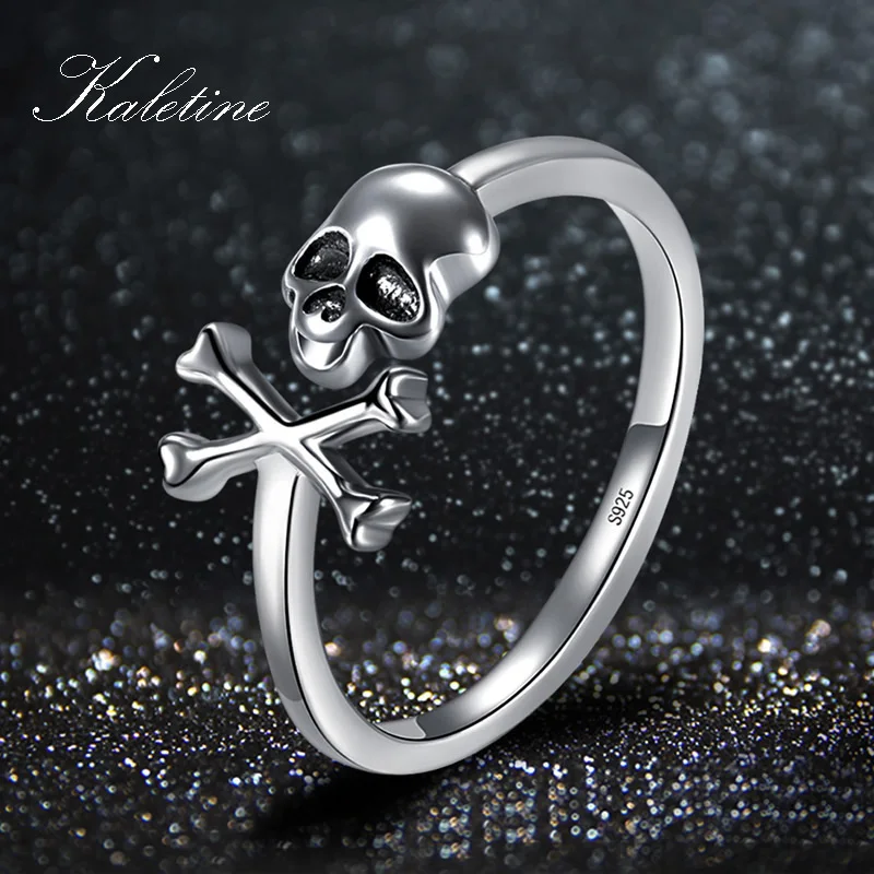 KALETINE, 925 пробы, серебряное кольцо с черепом, скелет для женщин, готические кольца в виде черепа, винтажное окисленное серебряное ювелирное изделие, подарок на Хэллоуин