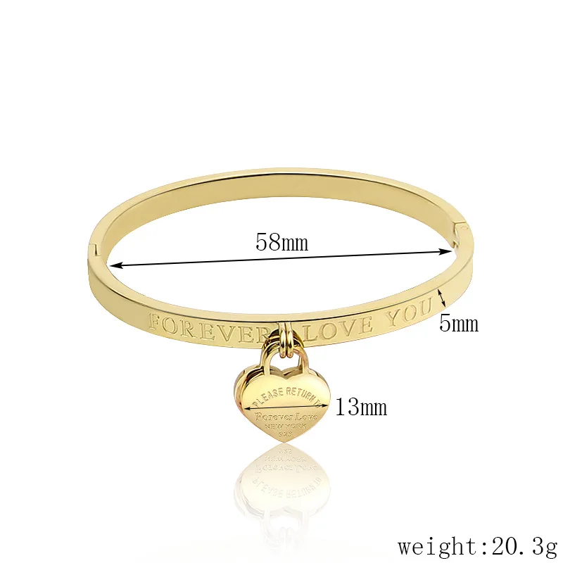 Classic Stainless Steel Gold Colour Bracelets & Bangles Jewelry Fine Double Peach Heart Love Bracelets Female bangle bracelet stainless steel bracelet