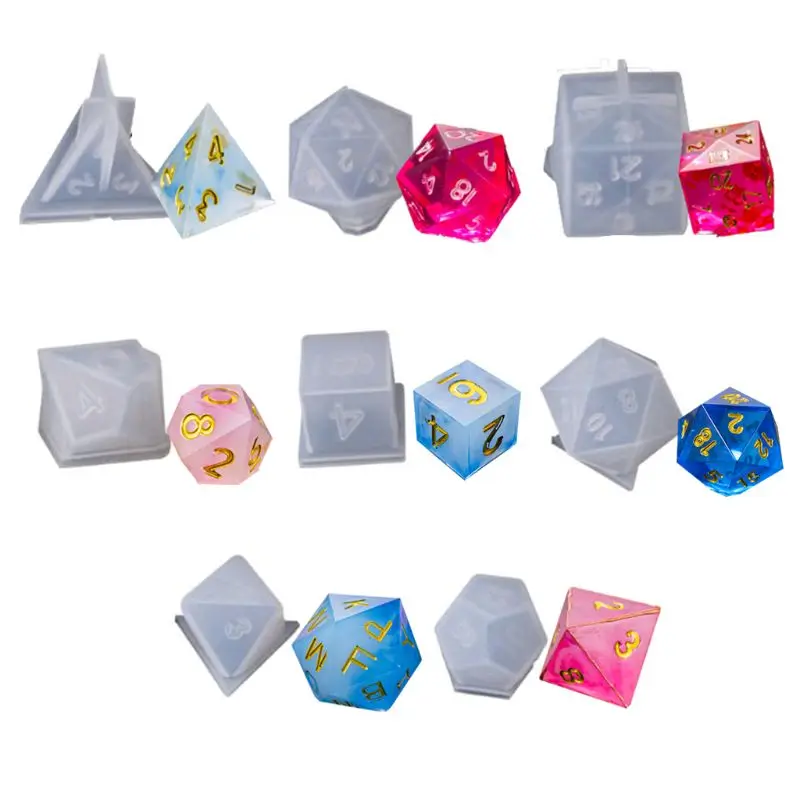 

8 Shapes DIY Crystal Epoxy Mold Triangle Dice Fillet Shape Multi-spec Digital Game High Mirror dice mold silicone Mould Making
