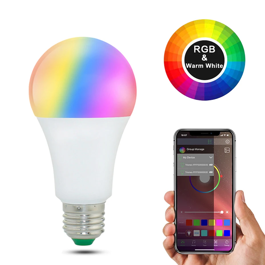 

Smart E27 LED RGB Bulb 15W 110V 220V Bluetooth Lamp 20 Modes Dimmable B22 RGB Light Bulb Music Voice Control For Home Decoration