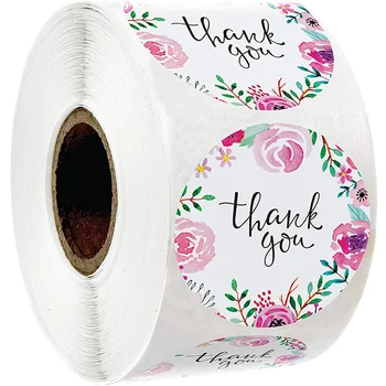 

500 Pcs round flowers thank you stickers Sealed label wedding party decoration sticker scrapbooking stationery stickers roll