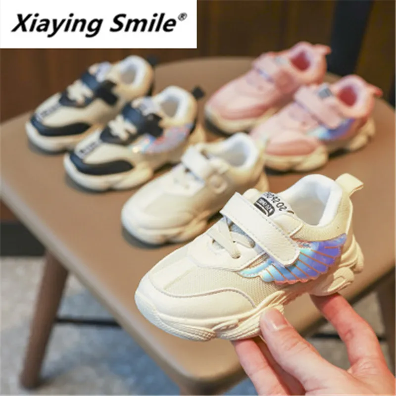 Xiaying Smile спортивная обувь для девочек Новая детская спортивная обувь на весну г. Белые туфли для мальчиков с крыльями и приливными туфлями