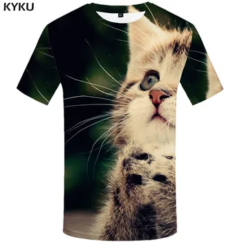 

KYKU Brand Cat T shirt Men Animal Funny T shirts Lovely Tshirt Printed Funny Tshirts Casual Street T-shirts 3d Short Sleeve