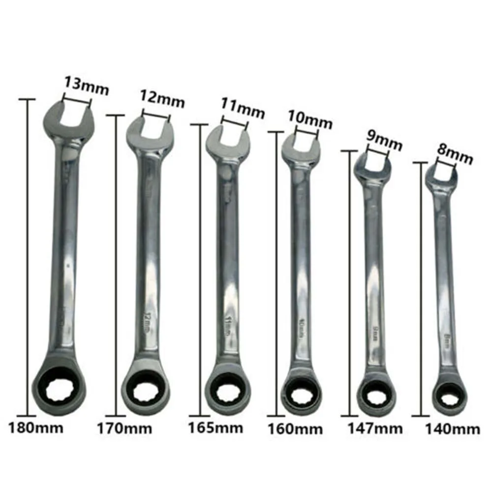 

Heat Treatment Hardness Plum Ratchet Wrench Chrome Vanadium Steel Auto Repair Tool 8/9/10/11/12/13mm 6pcs/Set