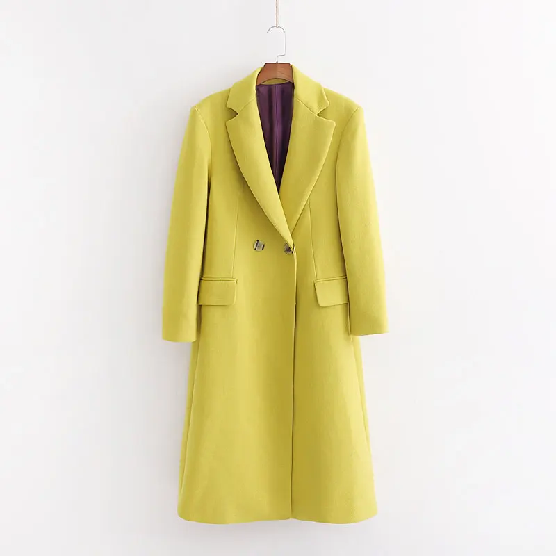 Coat women autumn and winter new solid color casual long-sleeved temperament commute neutral fashion coat long woolen coat