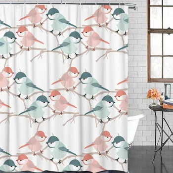 

Bathroom Curtain Red Green Animal Bird Branches Waterproof Fabric Shower Curtain Home Bathroom Decoration Shower Curtains