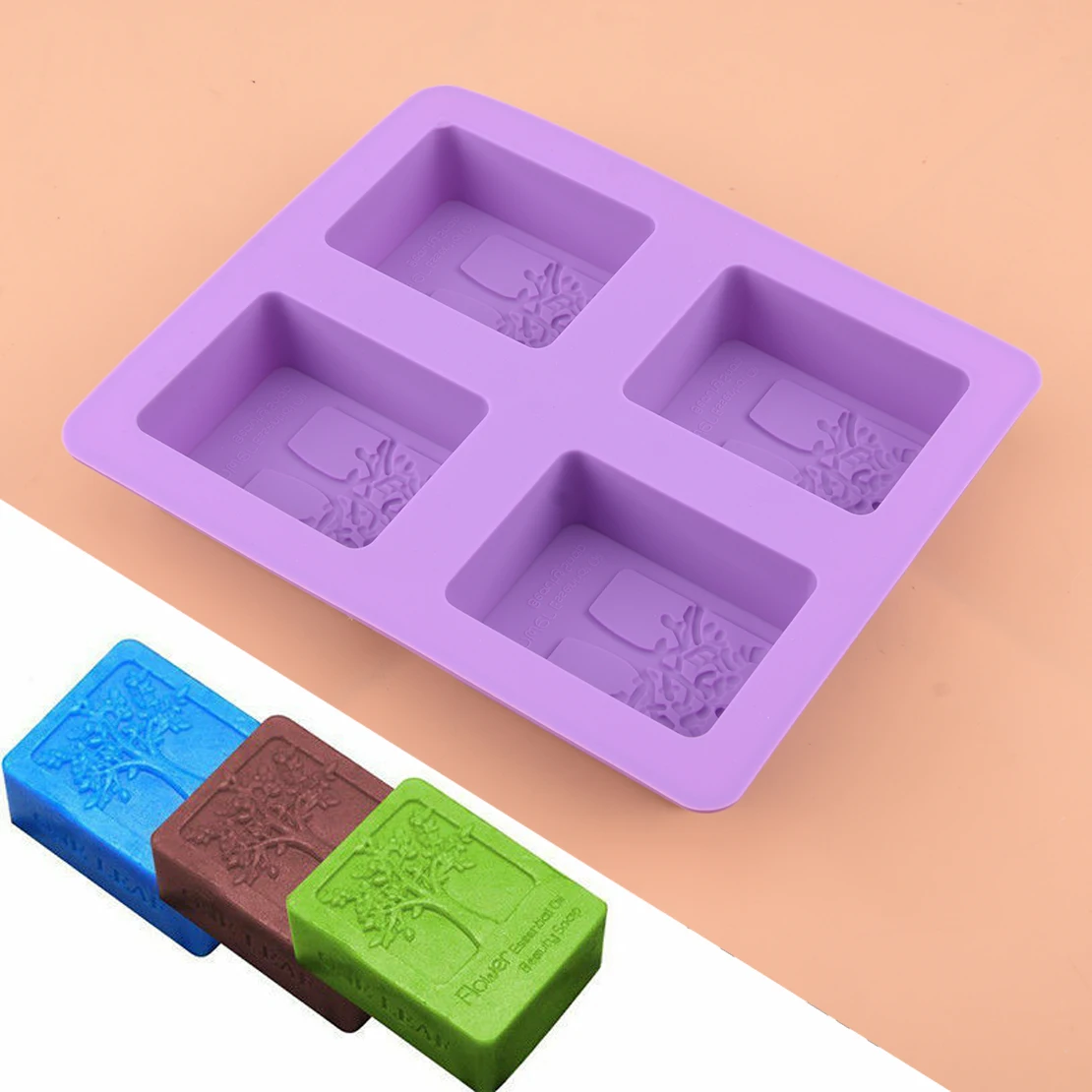 

4 Cavity Rectangle Tree Shape Silicone Soap Cake Resin Chocolate Mold