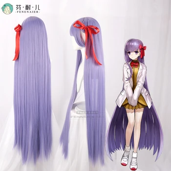 

Fate/stay night women Matou Sakura cosplay wig role play Matou Sakura purple straight long hair with red bowknot wig