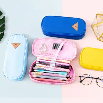 

Cute Solid Color Pencil Case Double Layer Large Capacity Pink Pencil Box Cute Pencilcase Girl Korean Stationery School Supplies