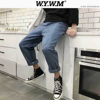 

Wywm Men Streetwear Blue Jeans 2020 Spring New Women Jeans Korean Fashions Harem Pants Male Denim Pants Oversize Solid Trousers