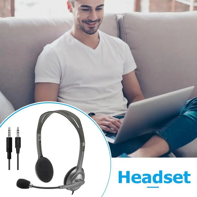 Logitech H110 H111 3 5mm Audio Jack Wired Headphones Stereo Sound Headset with Rotating Microphone Adjustable headband for Game