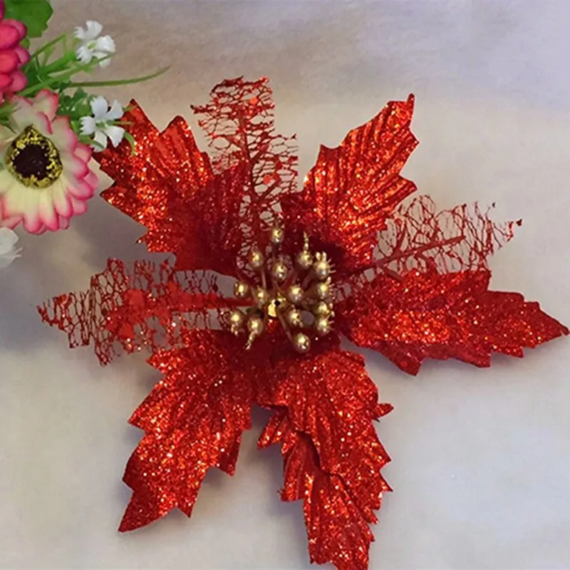 CSS блестящая Рождественская елка Poinsettia, искусственные цветы, украшение для свадебной вечеринки