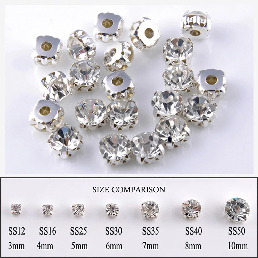 

Top sale Crystal Sewing on Rhinestone Sew on Crystal with Silver Base Claw Rhinestones Craft for Garment bag Wedding Dresses