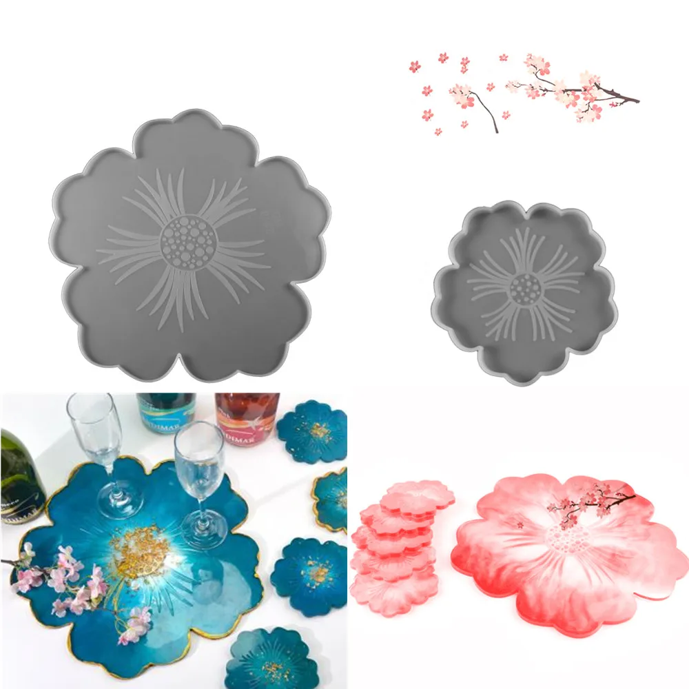 

1Set Wine Coasters Silicone Molds UV Epoxy Resin Mould Flowers Tray Casting Mold for DIY Crafts Jewelry Making Table Decoration