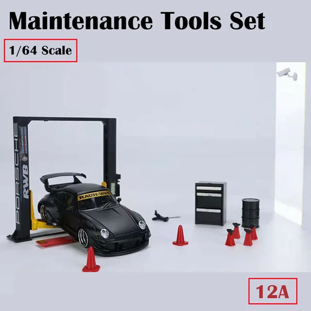 12PCS/set 1/64 Diorama Garage Maintenance Tools Set Alloy Die-Cast Model Car Display model 6