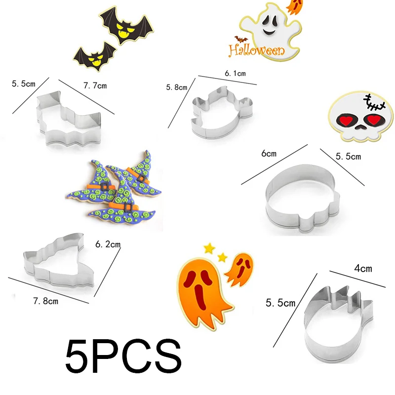 Рождественский набор резаков для печенья, нержавеющая сталь, 3D, морская форма для торта, форма для печенья, снежинка, форма для помадки, резак, набор, сделай сам, инструменты для выпечки CT2304 - Цвет: Halloween 5PCS
