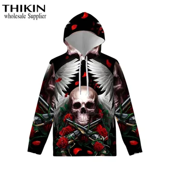 

THIKIN Hoodies Men Women Flowers Angel Skull Pattern Long Sleeve Pullover Hooded Sweatshirt Hip Hop Tracksuit Brand-Clothing