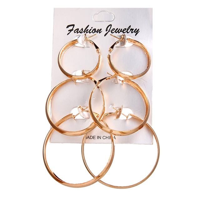 Gold Color Big Circle Hoop Earrings Set for Women Vintage Steampunk Ear Clip Wedding Party Jewelry Gift 2019 Wholesale