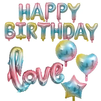 

32inch Happy Children's Birthday Balloons Foil Gradient Rainbow Number Ballons Letter Balon Helium Baloes Wedding Balloon
