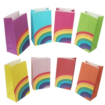 

16pcs/40pcs Colorful Gift Bag Candy Box Rainbow Kraft Bag Paper Popcorn Box Treat Bags Paper Birthday Party Wedding Decoration