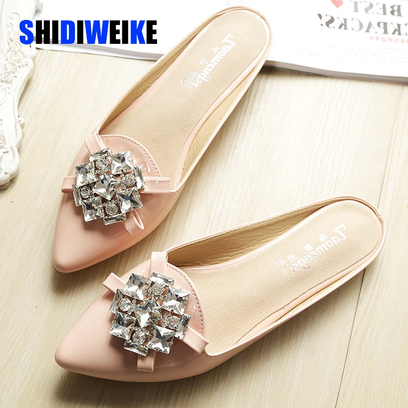 

2020 Fashion Women Spring Summer Slippers Flat Shoes Woman Rhinestone Mules Shoes Female Loafers Chaussures Femme I087