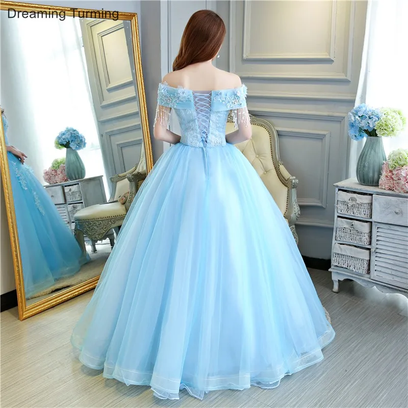 Светло-Небесно-голубое платье Vestidos De 15 Anos платья для бальное платье из тюлевой ткани элегантное женское вечернее платье официальная одежда Вечерние платья Новинка