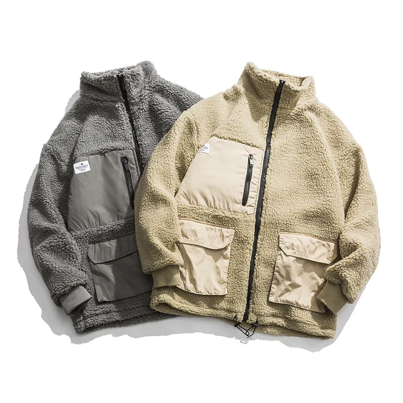 

City Where the Product Two-color Lambs Wool Military-Style Coat Multi-pockets Winter MEN'S Coat Cotton-padded Clothes Young MEN'