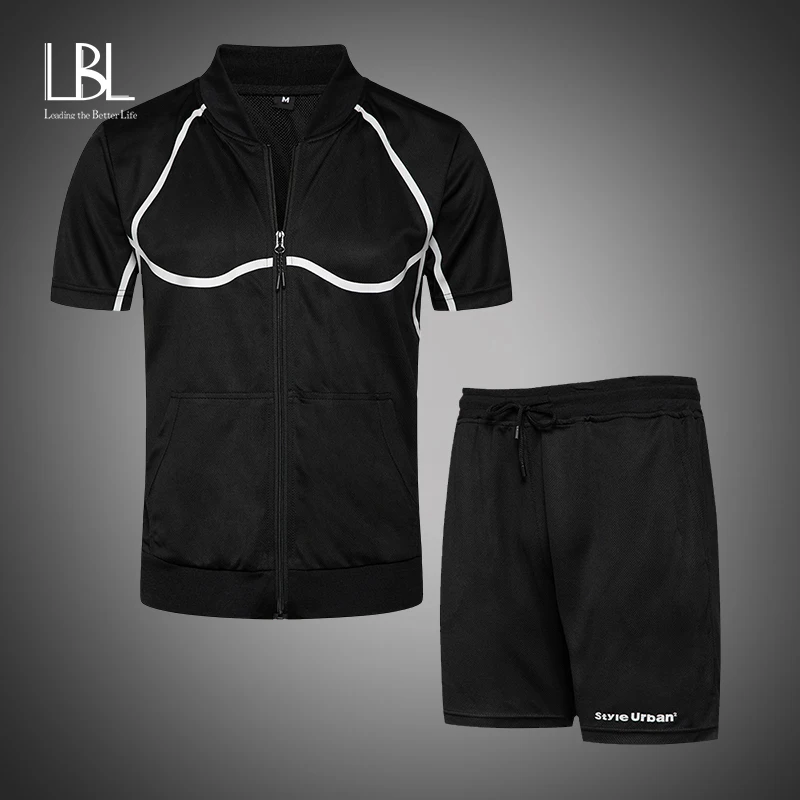 LBL 2021 NOVEDAD DE VERANO hombres conjuntos de algodón con cremallera sudadera + pantalones cortos de chándal de Hip Hop de hombre tlife Tops hombres deportes trajes