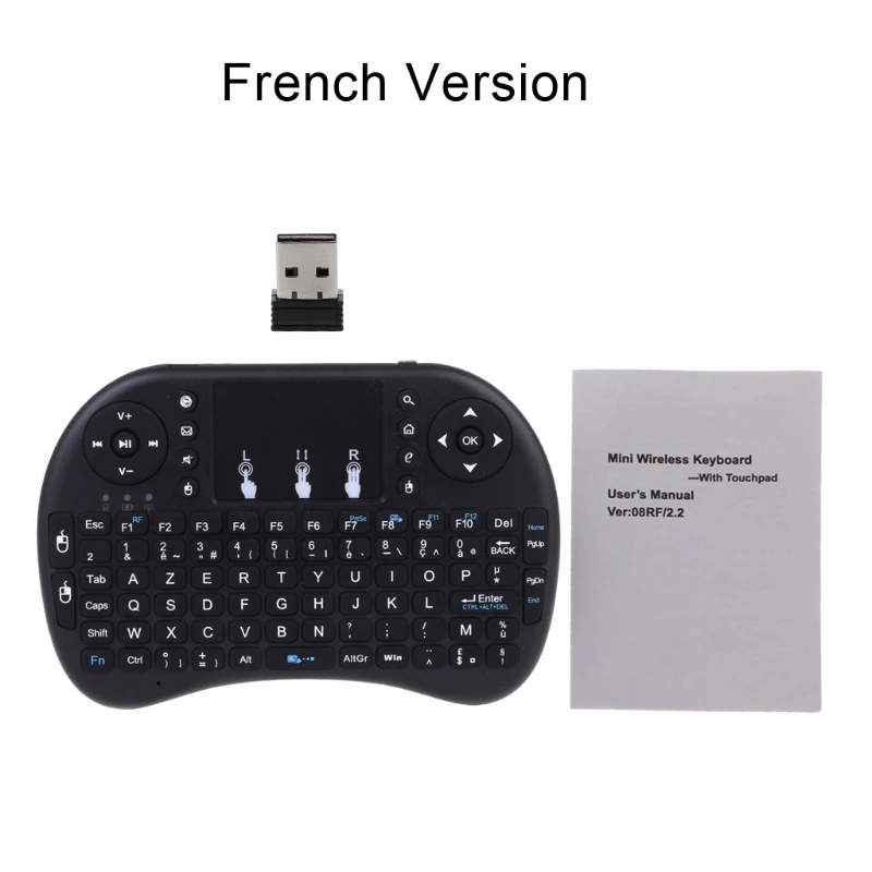 Прямая, русская испанская Арабская французская i8 2,4 ГГц Беспроводная клавиатура Air mouse Touchpad для Android tv BOX PC - Цвет: French