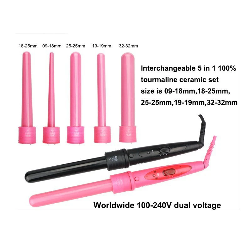 

5 IN1 Curling Iron Hair Curler 9-32MM Professional Curl Irons 0.35 To 1.25 Inch Ceramic Styling Tools Hair Tong Exchangeable