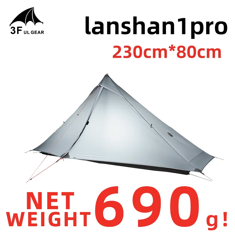 

3F UL GEAR Lanshan 1 pro Tent Outdoor 1 Person Ultralight Camping Tent 3 Season Professional 20D Silnylon Rodless Tent