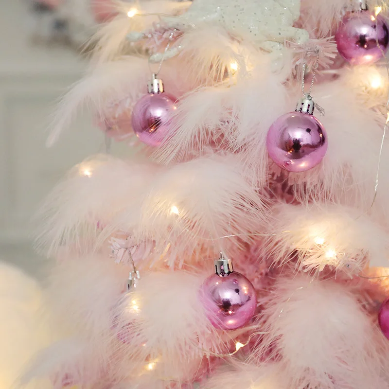 Розовый комплект для рождественской елки 45 см/60 см Мини Рождественская елка перо девочка DIY Рождественский подарок Рождественская елка украшения для дома