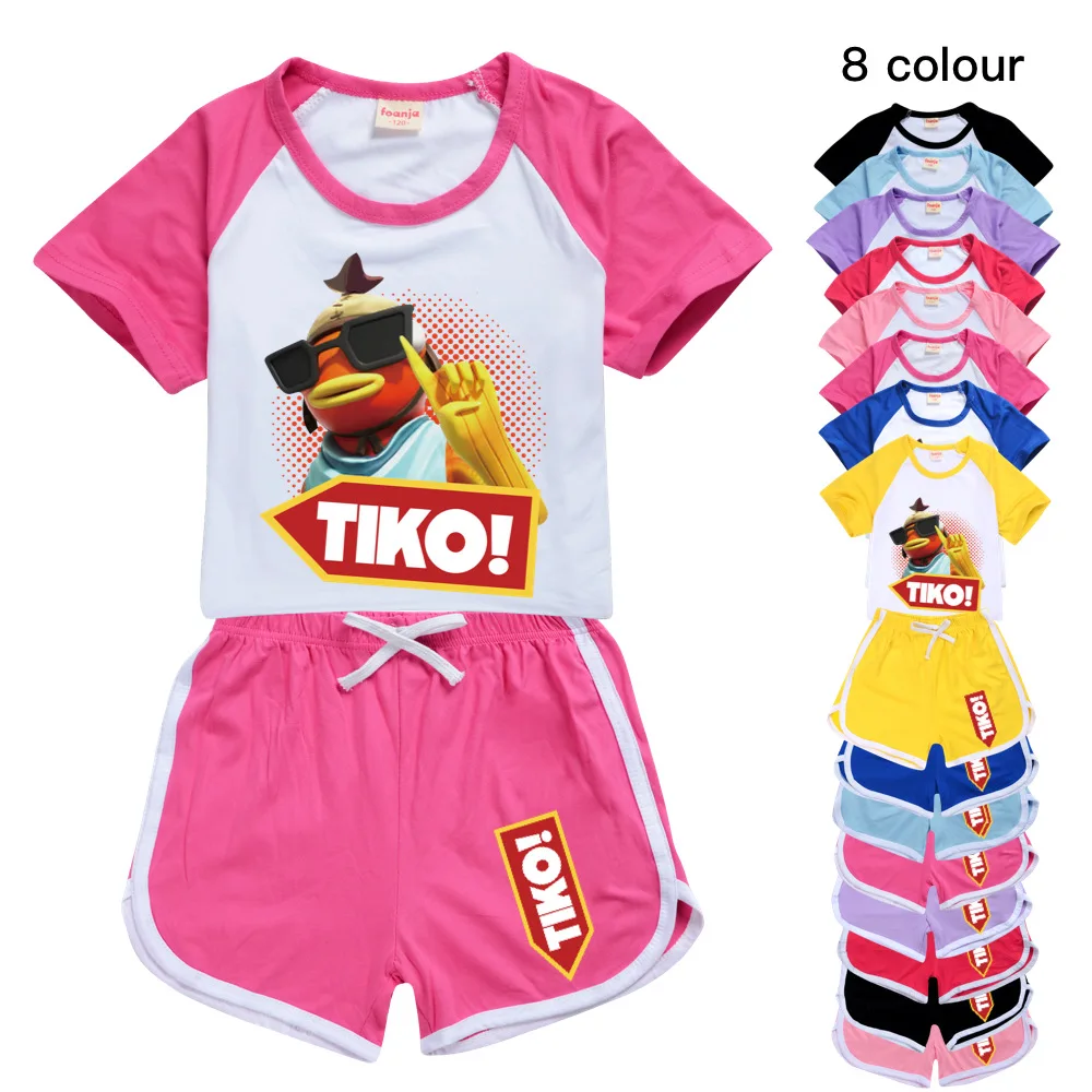 

Tiko Fishstick Dop ShippingT-shirt Shorts Leisure Sports Suit Girls Clothing Set Baby Boys Homewear Suit Big Kids Summer Tshirt