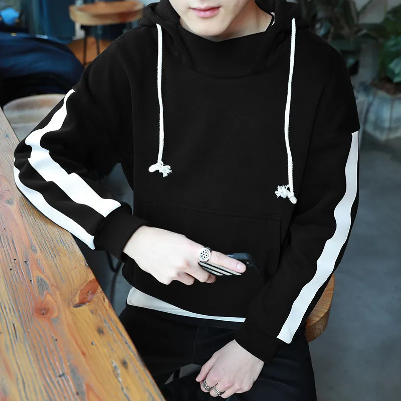 

Harajuku Black Hoodie Men Sweatshirts Plus Size Striped Men's Hoodies Japanese Streetwear Clothes Orange Tops Soft Plain 2020