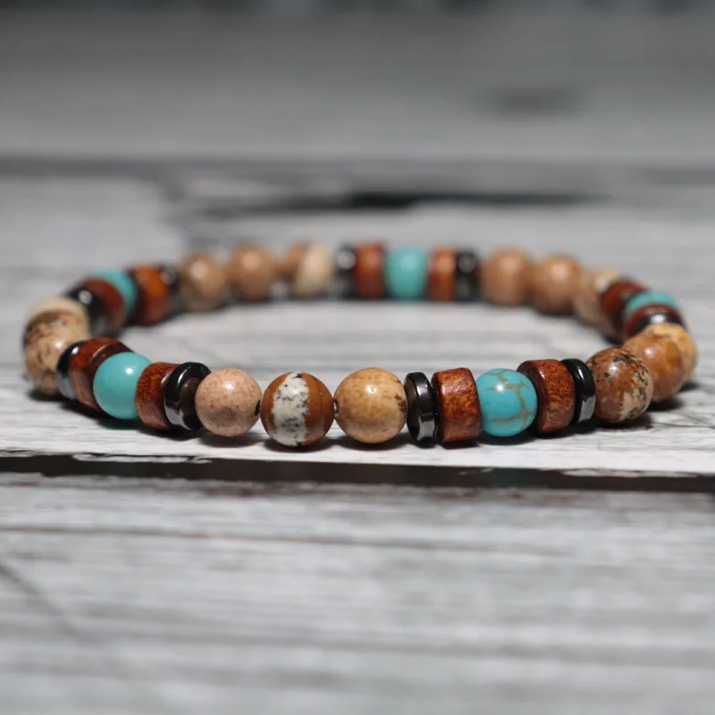 Vintage Men Wood Bracelet Natural Stone Beads Brazalete Boho Accessories Male Punk Braslet Present For Man Jewelry Pulsera bracelet jewelry leather bracelets
