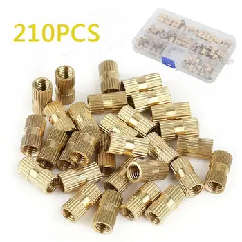 

210Pcs M2-M10 Brass Cylinder Knurled Threaded Round Insert Embedded Nuts Set(Box Packing)