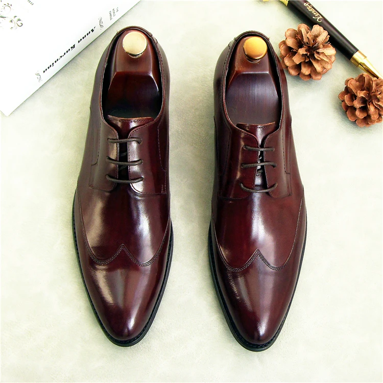

black red fashion derby shoes genuine leather business mens wedding shoes mens dress shoes Carved oxford shoes Footwear
