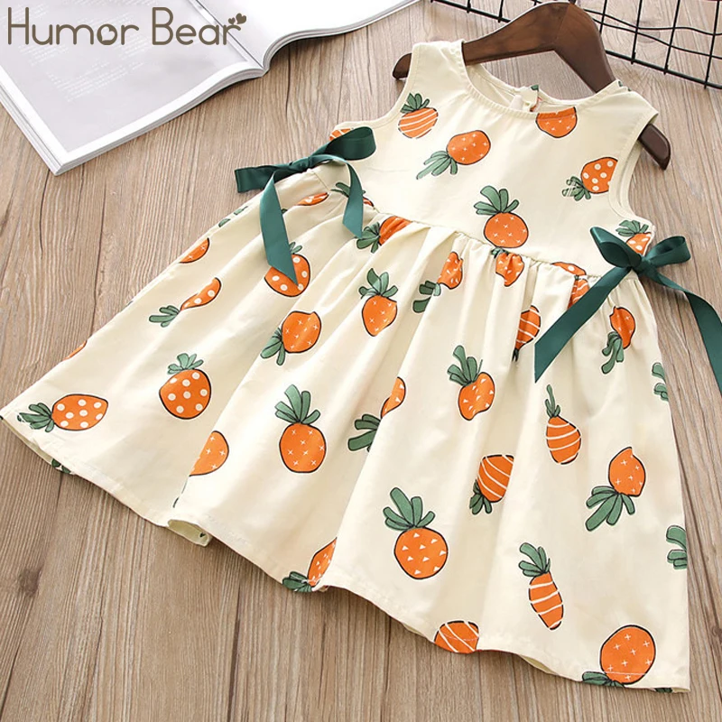Humor Bear/ г. Летние комплекты одежды для девочек; новое платье без рукавов с принтом ананаса для девочек; детская одежда; милое платье принцессы для маленьких девочек