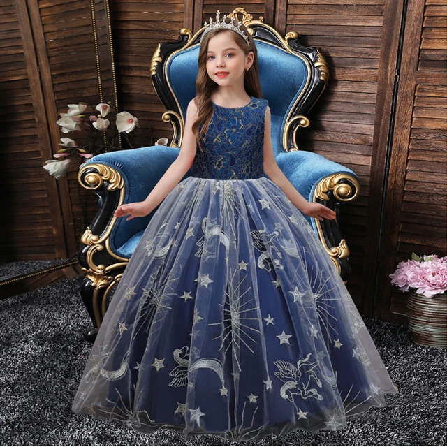 Princesse Robe Filles,Brodées Robe Ceremonie Fille de Soiree,Sans