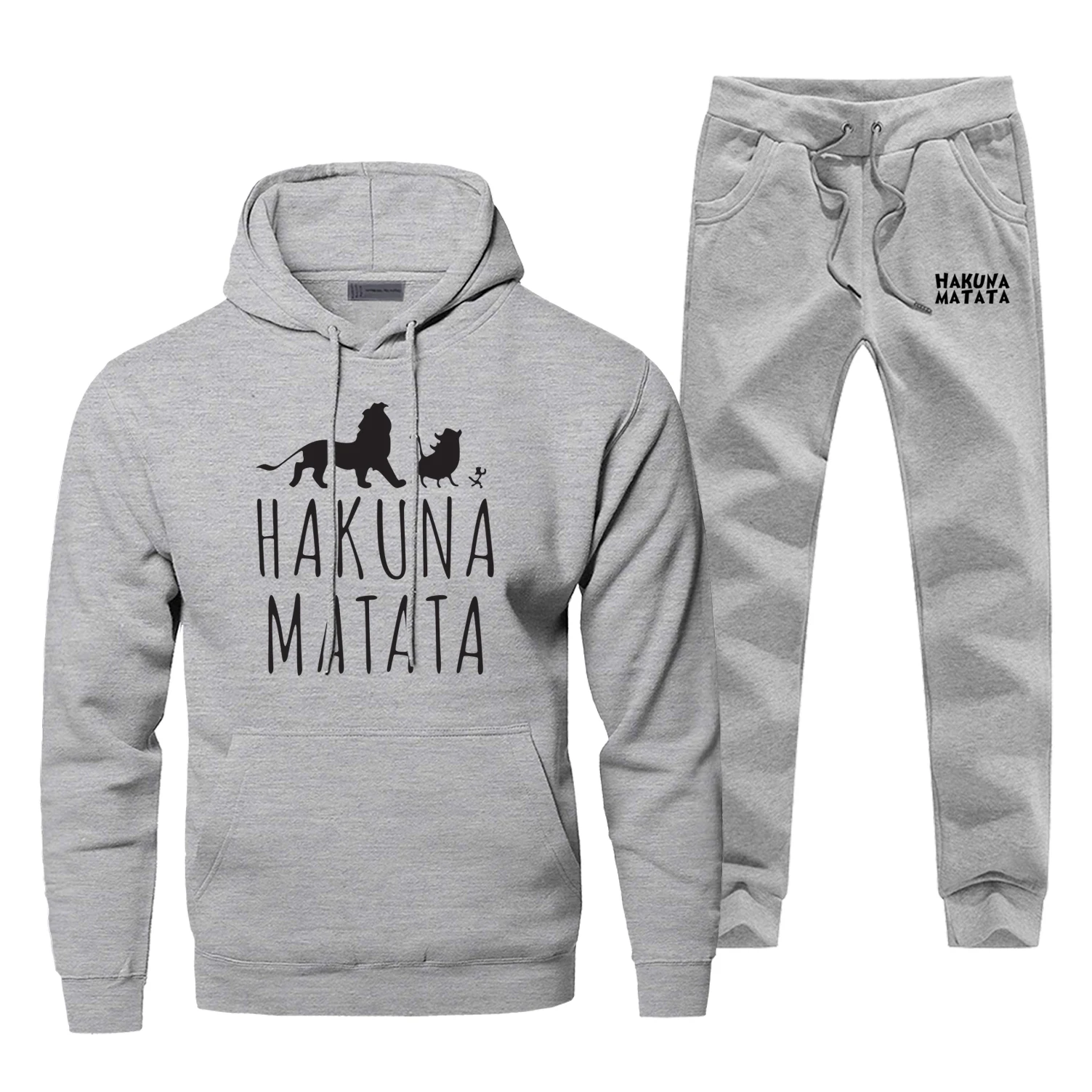 Акуна Матата Король Лев термо нижнее белье мультфильм зимний теплый спортивный костюм Мода Chandal Hombre флис повседневный мужской спортивный костюм