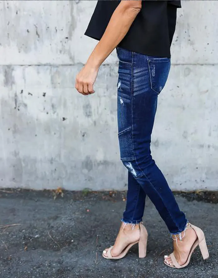 Цвет: черный, синий мотоциклетные байкерские ZipJeans Для женщин Тонкий Средний Высокая талия стрейч джинсовые узкие штаны Motor Jeans Для женщин джинсы Mujer