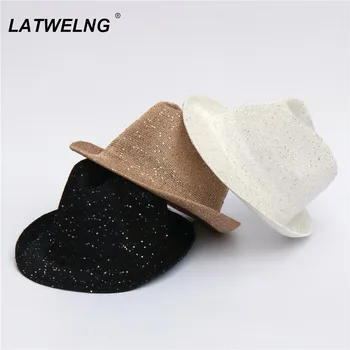 

2020 New Sequined Panama Hat For Women Hand-knit Breathable Cool Summer Sun hats Jazz Visor Caps Wholesale