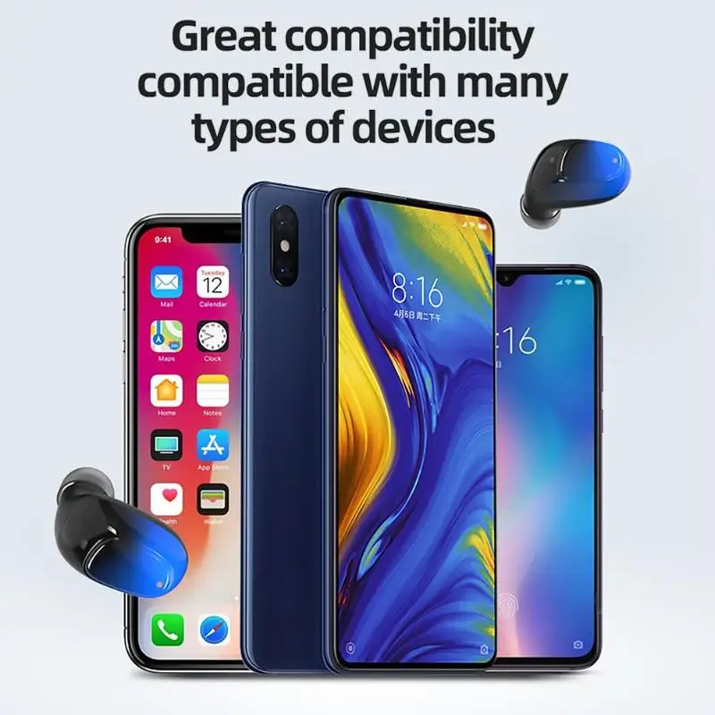 New ES01 TWS Bluetooth Earphones 5.0 9D Stereo Wireless Earbuds ir ear Gaming Headset IPX7 Waterproof mAh LED Smart Power