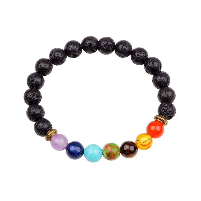 Natural Lava Stone Buddhist Buddha Prayer Beads Bracelet Bangle Colorful 7 Chakra Healing Jewelry Accessories for Men Women