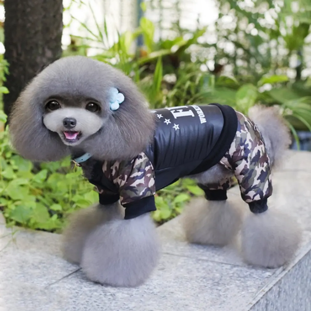 Зимняя Теплая Одежда для собак, четыре ноги, пальто для собак, одежда для собак, камуфляжный костюм с надписью FBI, комбинезон, хлопковое пальто, куртка