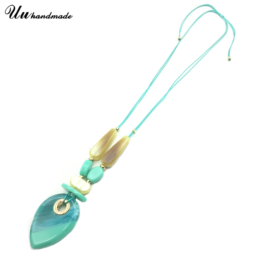 Акриловое ожерелье с подвеской в виде капель из зеленой кожи выдвижная цепь для