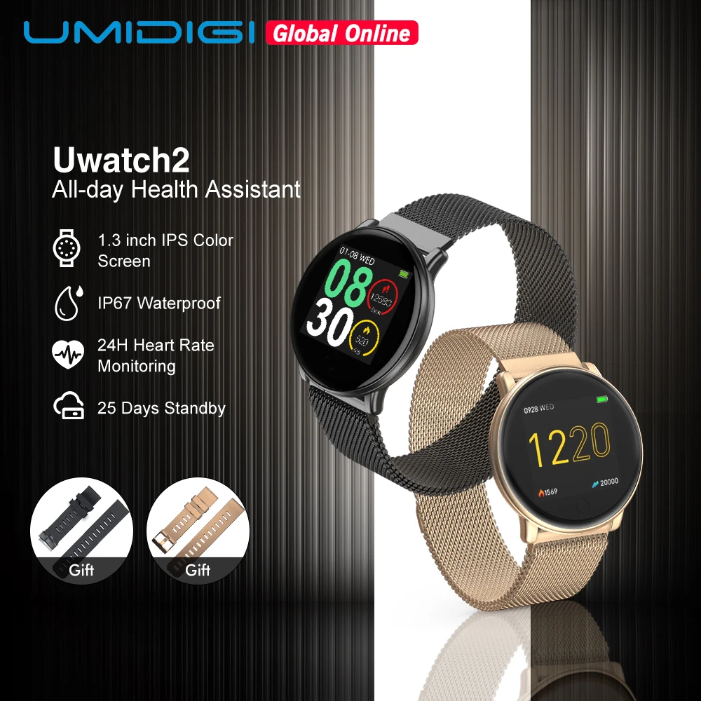 Baratos Umideli Uwatch2 reloj inteligente para Andriod, IOS 1,33 pantalla táctil completa IP67 25 días en espera 7 modos deportivos Full Metal Unibody reloj