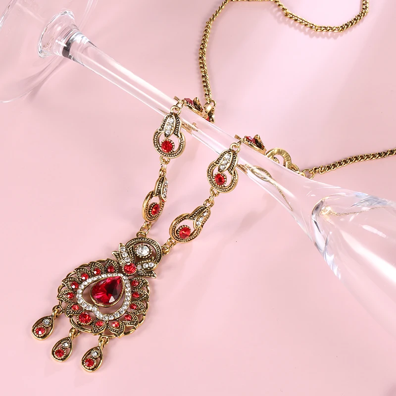 Bridal Jewelry Sets Vintage Look Jewelry Sets Pendants Necklace Earring For Women Gold-Color Mosaic Blue Crystal Party Gifts