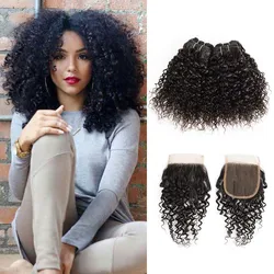 50g/pc 4/6 Bundles with 4x4 Lace Closure Free Part Jerry Curly Natural Black Brown Remy Human Hair Short Bob Style MOGUL HAIR