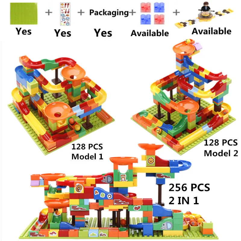 

256pcs Funny MINI Marble Race Run Maze Balls Track Building Blocks Funnel Slide Big Building Brick LED and Watch Available block